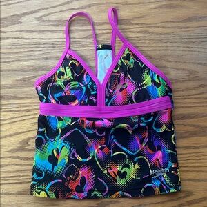 Speedo Kids Rashguard - Black with Pink and Multicolor Accents